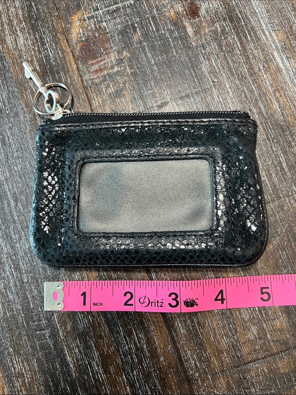Fossil Black Snake-Embossed Zip Key Coin Pouch with Silver Hardware - Picture 5 of 6